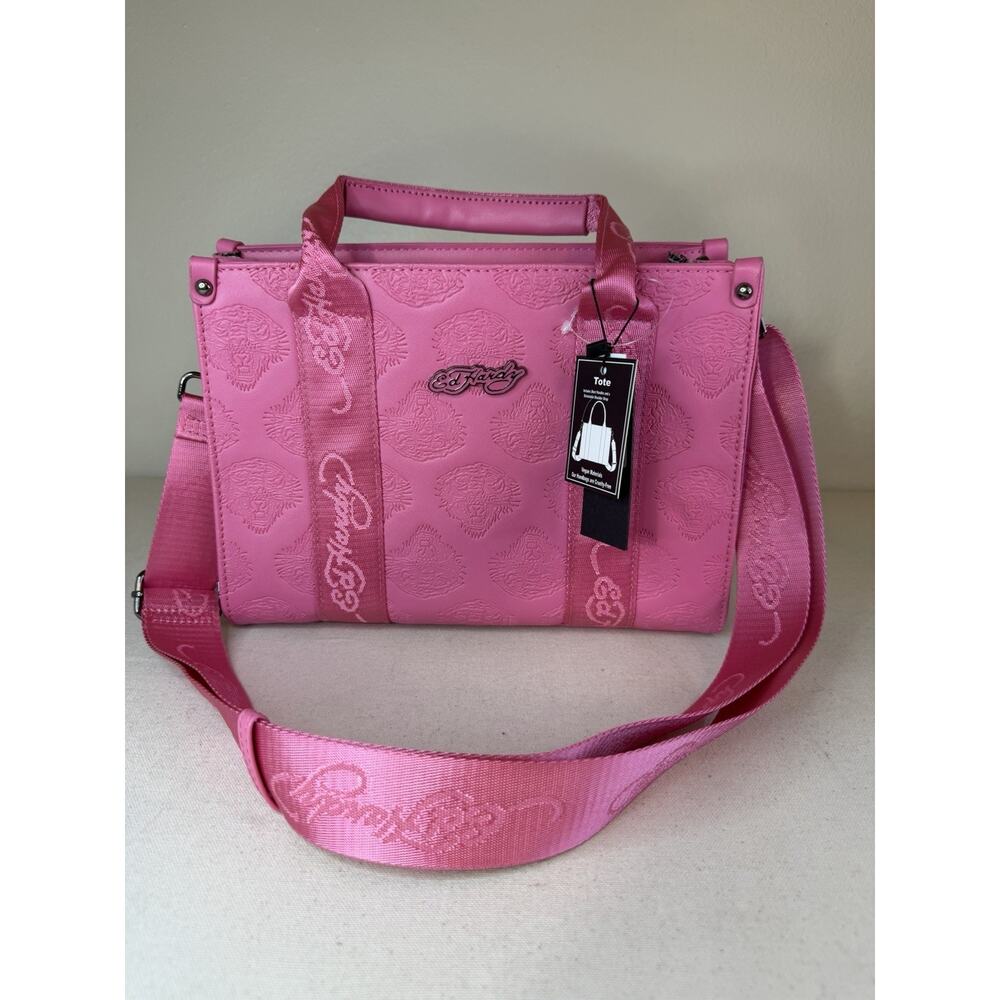 NWT Ed Hardy Pink Tiger Bag Embossed Tote Crossbody Satchel Purse Glam